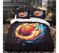 MXRMXR 3D Printed 3 Pcs Bedding Set Bed Decor Zipper Closure Ultra Basketball Flame Quilt Cover Breathable Wrinkle-Resistant for Youth,Adults,Boys Dynamic Sports Duvet Cover Double（200x200cm）