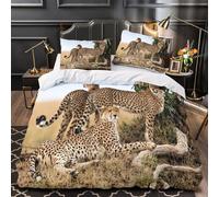 MXRMXR 3D Printed 3-Piece Bedding Set Room Decor Zipper Extra Soft Cheetahs in Savanna Comforter Cover Breathable Wrinkle-Resistant for Youth,Boys,Children Wildlife Quilt Cover Single（140x200cm）