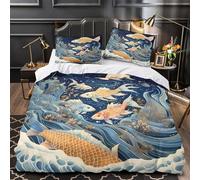 MXRMXR 3D Printed 3 Pieces Bedding Set Bed Decor Hidden Zipper Super Soft Fish Underwater Quilt Cover Washable Wrinkle-Resistant for Youth,Kids,Women istic Ocean Duvet Cover Super king（260x220cm）