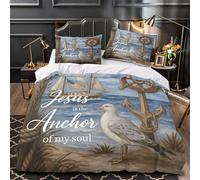 MXRMXR 3D Printed 3 Pieces Bedding Set Bed Decor Zipper Super Soft Jesus Anchor Faith Comforter Cover Hypoallergenic Machine Washable for Kids,Adults,Youth Quilt Cover Double（200x200cm）