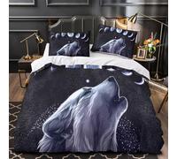 MXRMXR 3D Printed 3 Pieces Bedding Set Bed Decor Zipper Super Soft Wolf Howling Comforter Cover Hypoallergenic Machine Washable for Kids,Adults,Youth moon Phases Quilt Cover Single（140x200cm）
