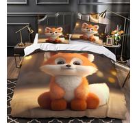 MXRMXR 3D Printed 3 Pieces Bedding Set Bedroom Decor Extra Cute Fox Plushie Comforter Cover Breathable Wrinkle-Resistant for Girls,Teens,Boys coon Animal Quilt Cover King（220x240cm）
