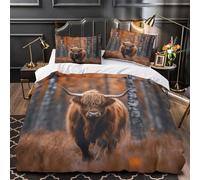 MXRMXR 3D Printed 3 Pieces Bedding Set Home Decor Highland Cattle Quilt Cover Hypoallergenic Wrinkle-Resistant for Adults,Girls,Children Wild Animal Duvet Cover Single（135x200cm）