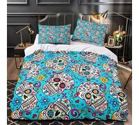 MXRMXR 3D Printed 3PCs Bedding Set Bed Decor Design Super Sugar Skulls Comforter Cover Washable Hypoallergenic for Boys,Girls,Adults colorful Folk Quilt Cover Super king（260x220cm）