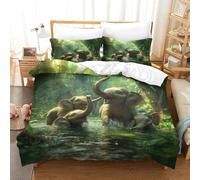 MXRMXR Elephant Family Play-Jungle Water Scene Style Duvet Cover Bedding Set, Soft Microfibre Quilt Cover & Comforter Cover with Pillowcase & Zipper for Teens Adults Super King（260x220cm）