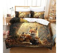 MXRMXR Fox Family-Autumn Forest Scene Quilt Cover Set, 3D Printed Bedding, Duvet Cover Set with Zipper Closure for Kids Boys Teens, Soft Microfibre 3 Pcs Super King（260x220cm）