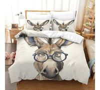 MXRMXR Funny Donkey Wearing Glasses-cartoon Animal Illustration 3D Printed Duvet Cover Set, Soft Microfibre Quilt Covers, Easy Care Hotel Quality Bedding Set with Pillowcase, 2 Pcs Single（135x200cm）