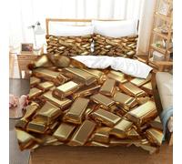 MXRMXR Gold Bars Stack-luxury Investment Style Kids Duvet Cover for Boys, 3D Printed Bedding Set, Soft Microfibre Comforter Cover & Quilt Cover with Zipper Single（140x200cm）