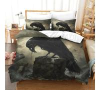 MXRMXR Gothic Crow-Dark Fantasy Art Kids Bedding Set, 3D Printed Duvet Cover for Boys Girls Teens, Soft Microfibre Quilt Cover & Comforter Cover Single（135x200cm）
