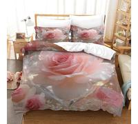 MXRMXR Romantic Rose-Soft Pastel Floral Art Parure De Lit Housse De Couette Ensemble De Literie Avec Taie Et Fermeture Éclair 3 Pièces Microfibre Single（135x200cm）