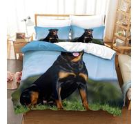 MXRMXR Rottweiler Dog-cartoon Style Illustration Kids Duvet Cover for Boys, 3D Printed Bedding Set, Soft Microfibre Comforter Cover & Quilt Cover with Zipper Single（135x200cm）
