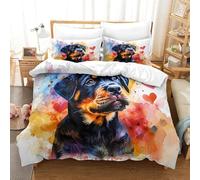 MXRMXR Rottweiler Puppy-watercolor Pet Art 3 Piece 3D Printed Duvet Cover Set, Soft Microfibre Bedding, Comforter Cover & Quilt Cover with Pillowcases & Zipper Double（200x200cm）