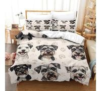 MXRMXR Schnauzer Dog Portraits-cartoon Style Illustration 3D Digital Print Bedding Set, Duvet Cover & Quilt Cover with Pillowcase, Soft Microfibre for Kids Adults Teens, 2 Pcs Single（135x200cm）