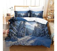 MXRMXR Snowy Forest Path-Winter Landscape Style Parure De Lit Adulte Housse De Couette 3D Microfibre Avec Taie D'oreiller Ensemble De Literie Single（140x200cm）
