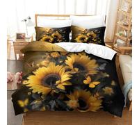 MXRMXR Sunflowers-butterflies-romantic Sets De Housse De Couette 3D 3 Pièces Parure De Lit Microfibre Avec Fermeture Éclair Et Taies King（220x240cm）