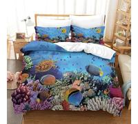 MXRMXR Underwater Scene-Vibrant Coral Reef Style 3D Quilt Cover Set, Comforter Cover Bedding for Kids Boys Girls, 3 Piece Soft Microfibre Duvet Cover with Zipper Double（200x200cm）
