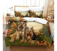 MXRMXR Yorkie Dogs-Cute Pet Portraits 3D Printed Duvet Cover Set, Soft Microfibre Quilt Cover & Comforter Cover with Pillowcases for Kids Adults Teens Single（135x200cm）