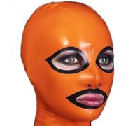 MXRYSQY Latex Hood Orange Color Face Mask Head Unisex with Big Eyes Open Mouth mit Zipper Masquerade Halloween Wear(Size:S-63CM)