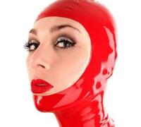 MXRYSQY Latex Hood Red Full Face Big Eyes for Men Women with Zipper Handmade for Queen Master Club Cosplay Holiday(Size:S-63CM)