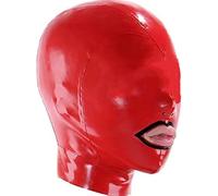 MXRYSQY Latex Hood Red Rubber Mask Natural Handmade Back Zipper with Mouth for Unisex Cosplay Club Wear Costume(Size:S-63CM)
