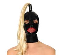 MXRYSQY Latex Hood Rubber Head Mask All Inclusive with Hair Pieces Wigs Ponytails Back Zipper for Unisex Cosplay Club(Size:M-65CM)
