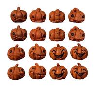 Mxshc 16Pcs Mini Ghost Pumpkin Figurines Resin Miniature Pumpkin Skull Statue Set Halloween Tabletop Ornament Sculpture For Living Room, Bookshelf, And Car 2x2x2 Cm