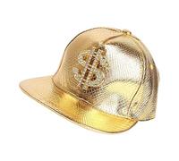 Mxshc Baseball Cap with Dollar Sign, Cool Hip Hop Rapper Hat for 80s Party Wear, Adjustable Masquerade Running Hat for The Beach, Running, and Street Dancing 56-60cm Gold