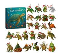 Mxshc Christmas Advent Sea Turtle Countdown Calendar - 2D Acrylic Seasonal Decor 24 Days | Sea Turtles Christmas Tree Ornament 2025 Countdown Calendar,for Home Car Holiday Adults Kids Party Favors