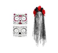 Mxshc Day of the Dead Costume Set | Clothing Accessory | Lace Veil Costumes,for Women Adults Bride Girls Halloween Cosplay Masquerade Stage Performance