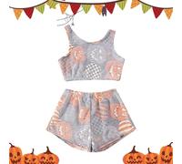Mxshc Halloween Vest Pajamas Set Women Vest And Shorts Pajamas Set, Horror Vest Pajama Set, Flannel Halloween Pajama Set Print Glow-in-The-Dark For Womens For Spooky Season