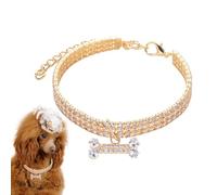 Mxshc Puppy Necklace, Bone Pendant Rhinestones Pets Necklace, Adjustable Cat Dog Necklace - Elegant Wedding Small Pet Jewelry, Rhinestones Bone Pendant Necklace For Pets