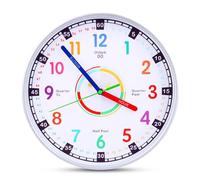 MXTIMWAN Children's Wall Clock without Ticking Noise, Analogue Children's Clock for Learning the Time, Colourful Learning Clock for Boys and Girls for Children's Room, Kitchen, Living Room, Bedroom,