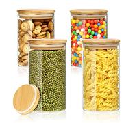 MXTIMWAN Storage Jars, Set of 4, Airtight Glass Containers with Bamboo Lid, Storage Jars for Coffee, Tea, Spice, Oatmeal - 550 ml / 700 ml