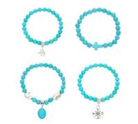 MXUHUI 4PCS Turquoise Bracelet for Women Handmade Adjustable Beaded Stretch Bracelets Set Boho Jewelry for Women, One Size, Turquoise, no gemstone