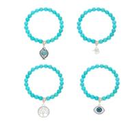 MXUHUI 4PCS Turquoise Bracelet for Women Handmade Adjustable Beaded Stretch Bracelets Set Boho Jewelry for Women, One Size, Turquoise, no gemstone