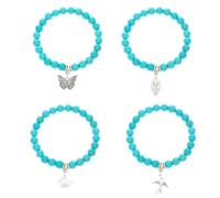 MXUHUI 4PCS Turquoise Bracelet for Women Handmade Adjustable Beaded Stretch Bracelets Set Boho Jewelry for Women, One Size, Turquoise, no gemstone