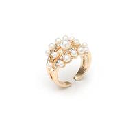MXUHUI Boho Flower Faux Pearl Gold Ring Vintage Floral Rhinestone Statement Ring Adjustable Wedding Cocktail Costume Accessories for Women, Metal Rhinestone Crystal, No Gemstone