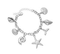 MXUHUI Boho Shell Starfish Conch Pendant Bracelets Handmade Adjustable Imitation Pearl Seashell Charm Bracelets for Women Summer Beach Vacation Costume Jewelry, One Size, Alloy, no gemstone