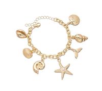 MXUHUI Boho Shell Starfish Conch Pendant Bracelets Handmade Adjustable Imitation Pearl Seashell Charm Bracelets for Women Summer Beach Vacation Costume Jewelry, One Size, Alloy, no gemstone