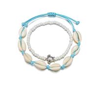MXUHUI Boho Turtle Starfish Layered Shell Anklet Set Star Beads Ankle Bracelets Beaded Foot Chain Beach Foot Jewelry Accessories for Women, One Size, Metal Beads, no gemstone