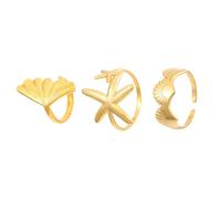 MXUHUI Gold Seashell Rings for Women Stylish Golden Adjustable Ocean Beachy Jewelry Shell Leaf Starfish Rings Perfect Gifts and Decoration Accessories Stuff for Summer Beach Daily Wear, Metal, No