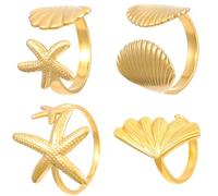 MXUHUI Gold Seashell Rings for Women Stylish Golden Adjustable Ocean Beachy Jewelry Shell Leaf Starfish Rings Perfect Gifts and Decoration Accessories Stuff for Summer Beach Daily Wear, Metal, No