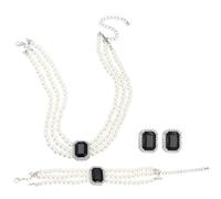 MXUHUI Pearls Layered Choker Necklaces Multilayer Faux Pearl Bracelet Crystal Earrings Jewelry Set 1920s Choker Necklace Bridal Wedding Party Jewelry, One Size, Metal Faux Pearl Crystal, No Gemstone
