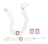 MXUHUI Pearls Layered Choker Necklaces Multilayer Faux Pearl Bracelet Crystal Earrings Jewelry Set 1920s Choker Necklace Bridal Wedding Party Jewelry, One Size, Metal Faux Pearl Crystal, No Gemstone