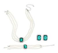 MXUHUI Pearls Layered Choker Necklaces Multilayer Faux Pearl Bracelet Crystal Earrings Jewelry Set 1920s Choker Necklace Bridal Wedding Party Jewelry, One Size, Metal Faux Pearl Crystal, No Gemstone