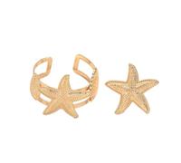 MXUHUI Starfish Shell Bangle Bracelet Adjustable Open Cuff Bracelet Ring Set Ocean Arm Cuff Jewelry Gold Wrist Cuff Bracelet Ring 2PCS, One Size, Metal, No Gemstone