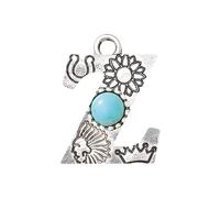 MXUHUI Western Initial Necklace A-Z Letter Pendant Necklace Large Boho Statement Necklace for Women, One size, Metal Turquoise, No Gemstone