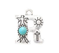 MXUHUI Western Initial Necklace A-Z Letter Pendant Necklace Large Boho Statement Necklace for Women, One size, Metal Turquoise, No Gemstone