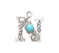 MXUHUI Western Initial Necklace A-Z Letter Pendant Necklace Large Boho Statement Necklace for Women, One size, Metal Turquoise, No Gemstone