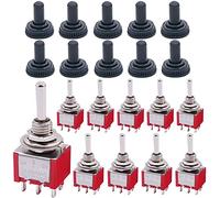 mxuteuk 10Pcs Mini Toggle Switch DPDT 3 Position 6 Pins ON/OFF/ON AC 125V 5A with Waterproof Cap MTS-203-10MZ